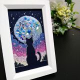刺繍作品『満月とネコ』